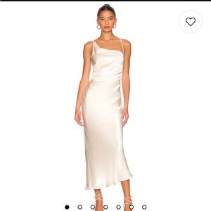 Shona Joy La Lune Asymmetrical Bias Cowl Midi Dress in Cream